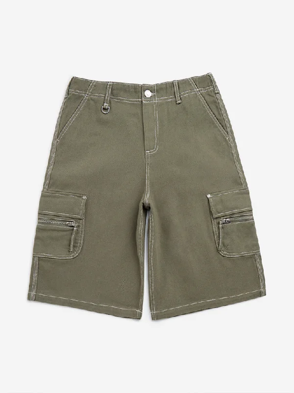 Weekend Wear Y&F Kids Olive Mid-Rise Denim Shorts