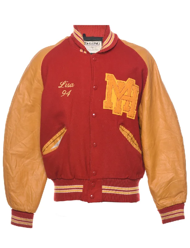 Soft Knitwear Two Tone Letterman Bomber Jacket - M