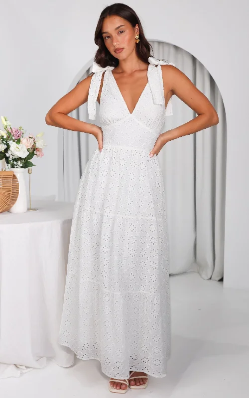 Denim Design Aretha Maxi Dress - White Eyelet