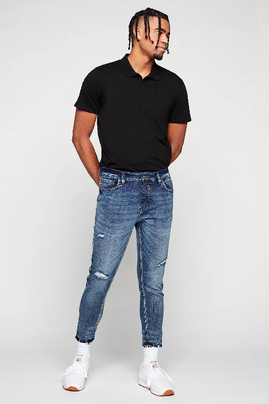 Thin Design 5 Pocket Cropped Slim Fit Jeans - Vintage Medium Blue