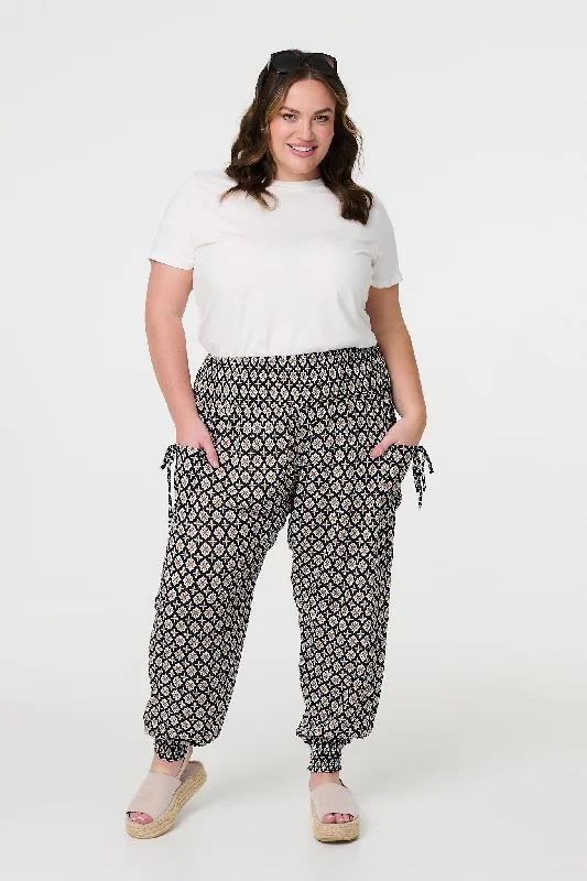Effortless Outfits Mosaic Print Shirred Harem Pants