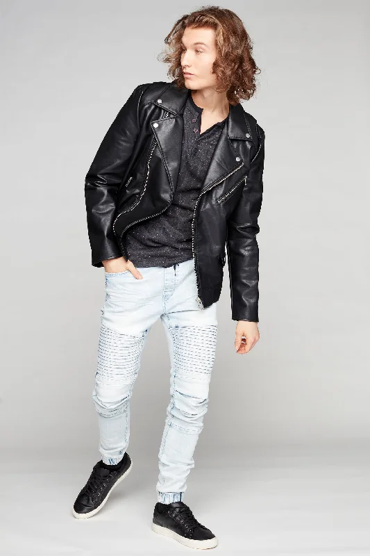 New Design JACKSON - 5 Pocket Moto Pintuck Jogger - Light Indigo Acid Wash