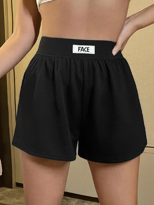 Floral Prints Sporty Letter Patched High Waist Women Shorts