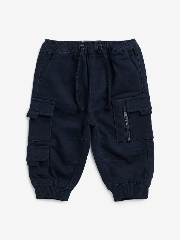 Summer Comfort HOP Baby Navy Cargo-Style High-Rise Cotton-Blend Joggers
