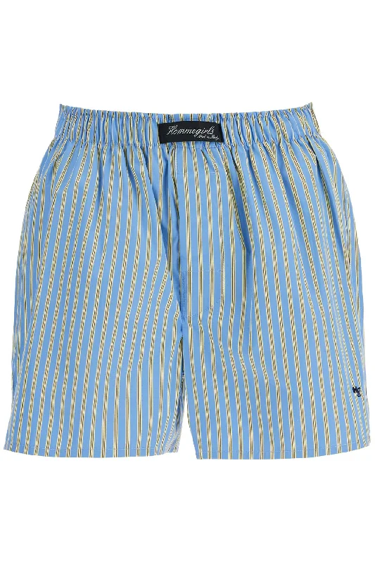 High-end Fabrics Homme Girls Women's blue Cotton Boxer Shorts With Vertical yellow Stripes