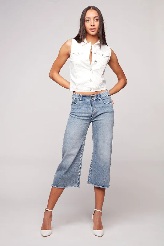 Eye-catching Personality MEGHAN - Ladies 5 Pocket Wide Leg Cropped Pant - Vintage Bleach