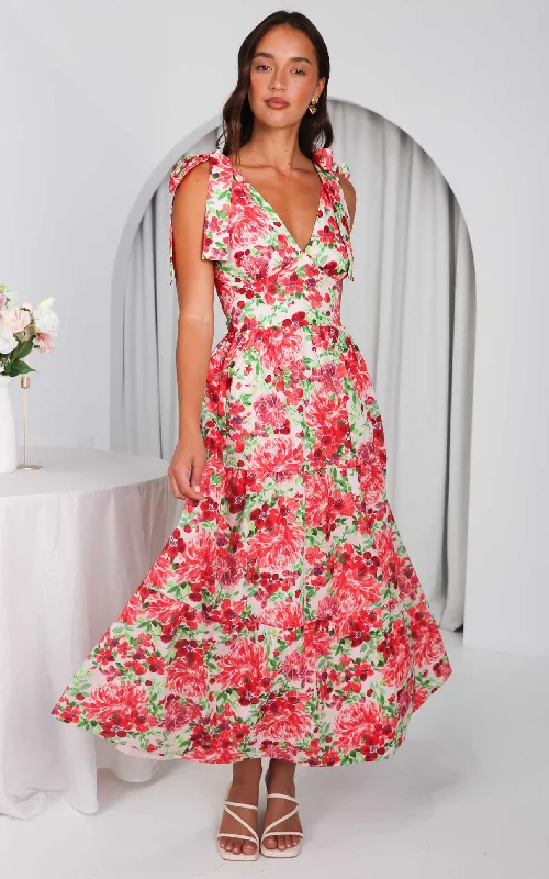 Dynamic Fashion Aretha Maxi Dress - Pink Red Floral