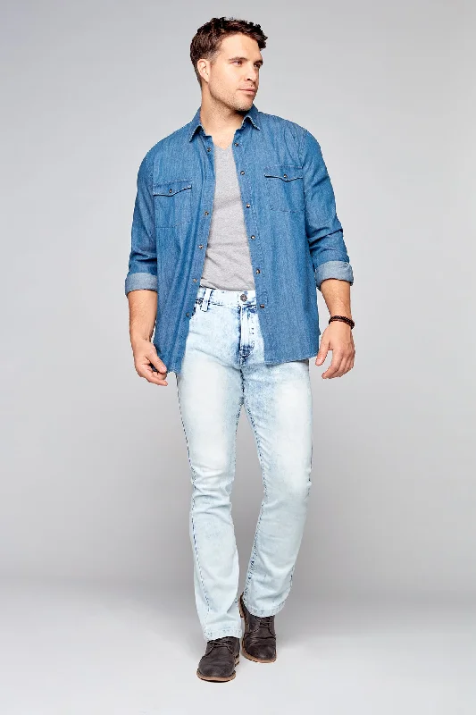 Effortless Wear ALLAN (3011 Series) - Classic 5 Pocket Bootcut Jean - Light Indigo Acid Denim