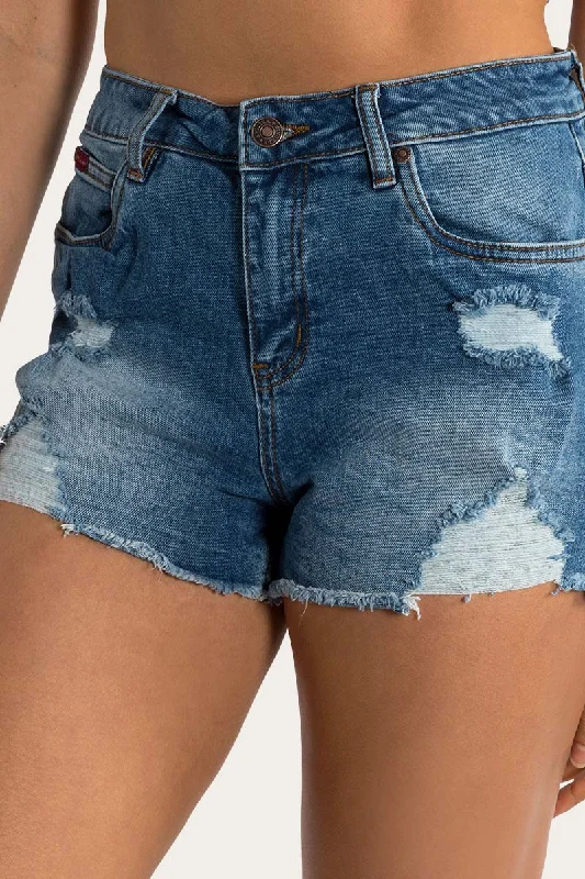 Short Design Jessie Womens Mid Rise Ripped Denim Short - True Blue