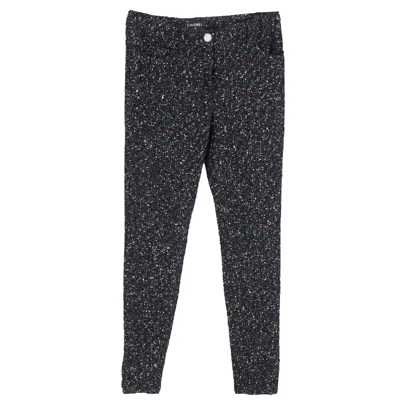 Classic Style Chanel Sequined Straight-Leg Trousers in Multicolor Wool Tweed