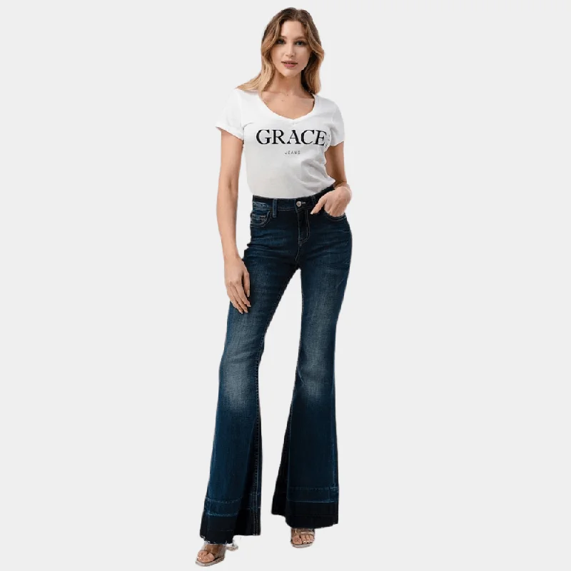 Short Design Grace In La Two Tones Botto High Waist Flare Jeans