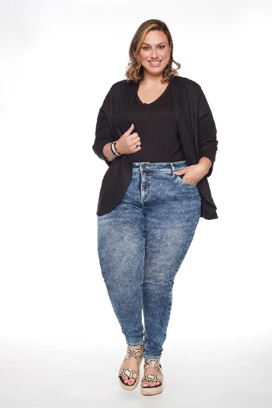 Age-reducing Style JOY - Regular Rise Skinny PLUS - Dark Blue Acid Wash