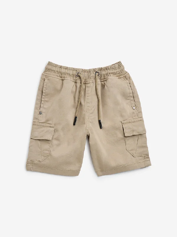 Casual Comfort HOP Kids Taupe Cargo-Style Mid-Rise Cotton-Blend Shorts