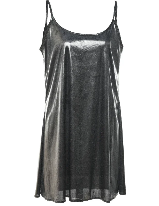 Easy Fashion Shiny Shiny Metallic Slip Dress - L