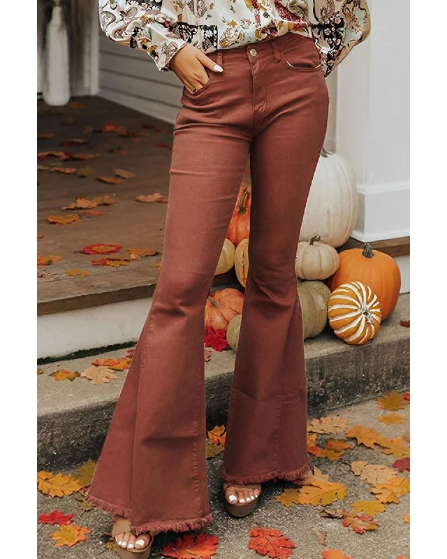 End Of The Year Azura Exchange High Waist Raw Hem Flare Jeans - 8 US