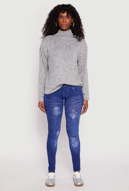 Classic Series Whiskered Distressed Denim Print Jeggings