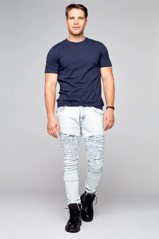 Timeless Comfort 5 Pocket Slim Fit Pintuck Pants - Light Indigo Acid Wash