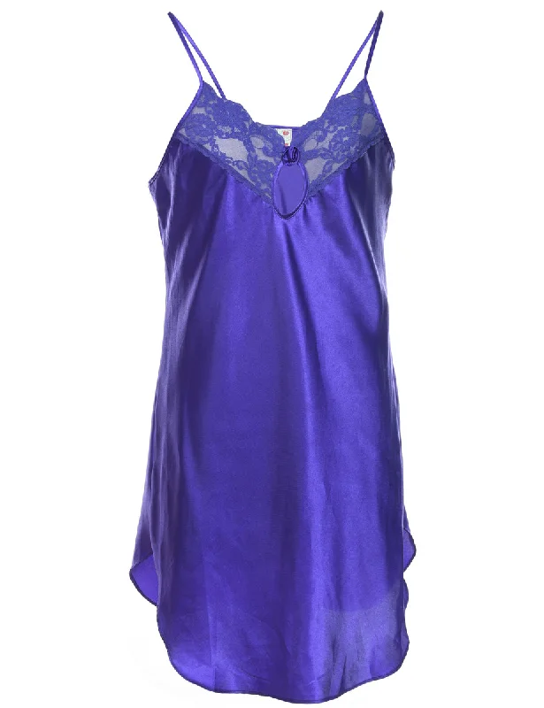 Cozy Look Shiny Purple Lace Trim Slip Dress - M