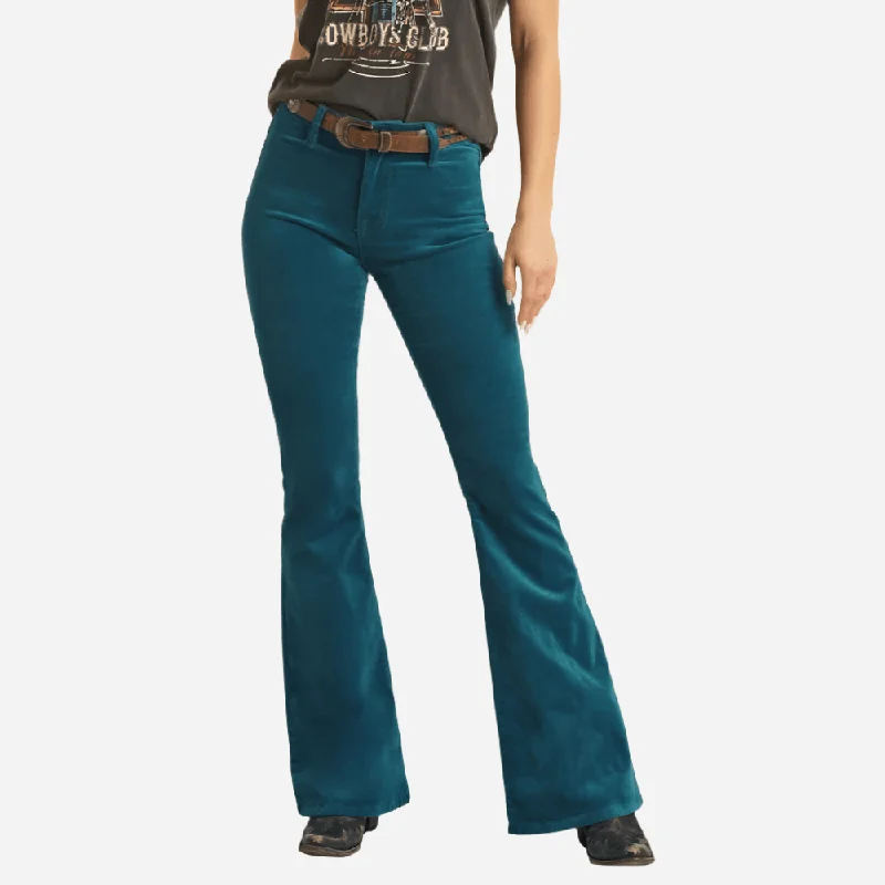 Effortless Elegance Rock and Roll Denim Teal Flare Jeans