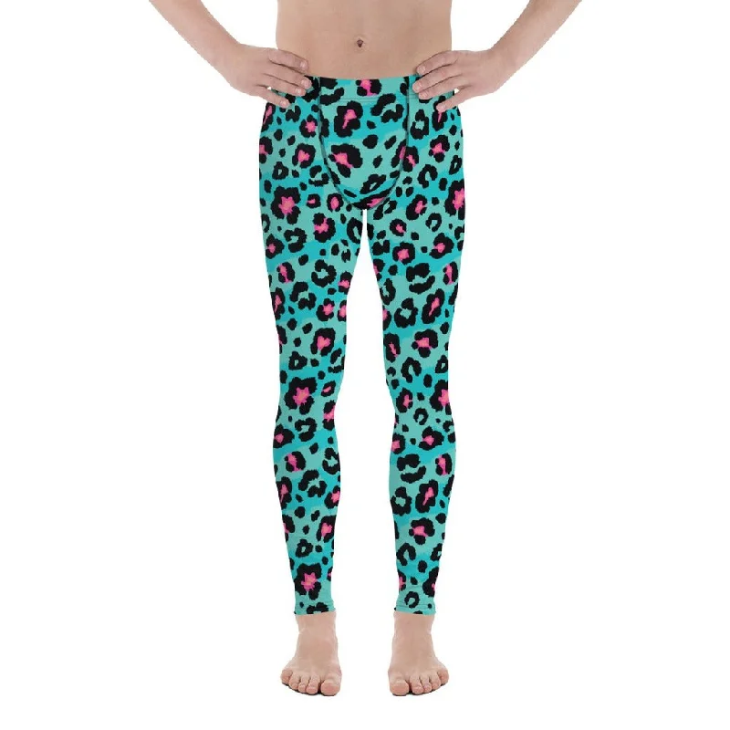 Diamond Series Turquoise Leopard Print Men's Leggings