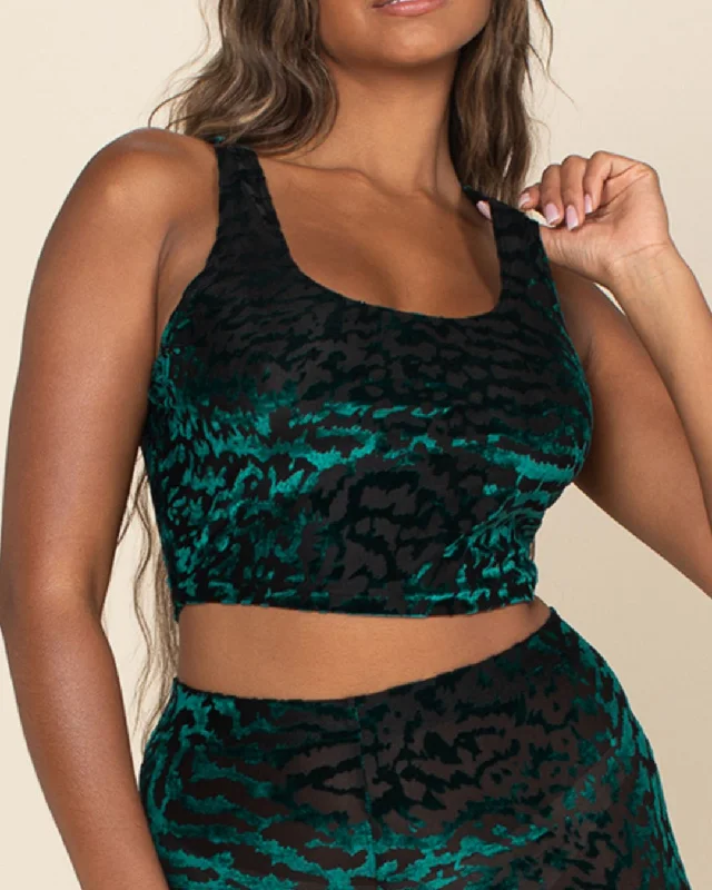 Effortless Elegance Emerald Tiger Burnout Velvet Crop Tank Top | Women's