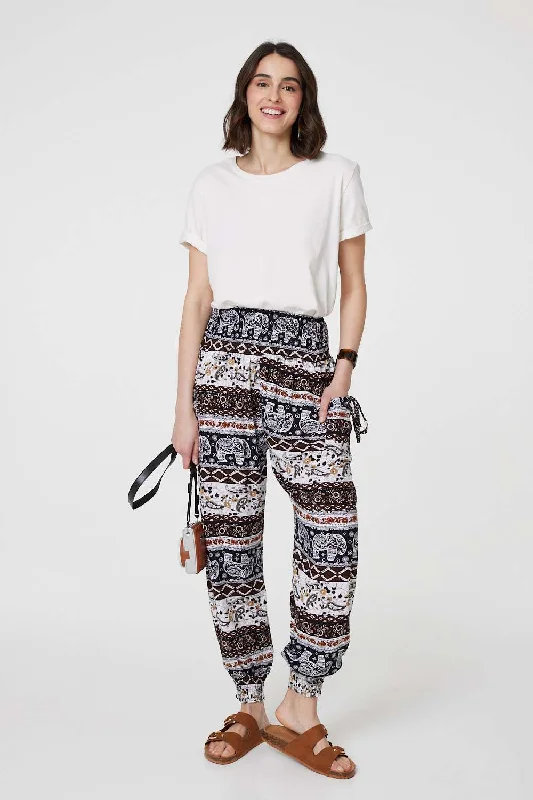 Versatile Style Elephant Print High Waist Harem Pants