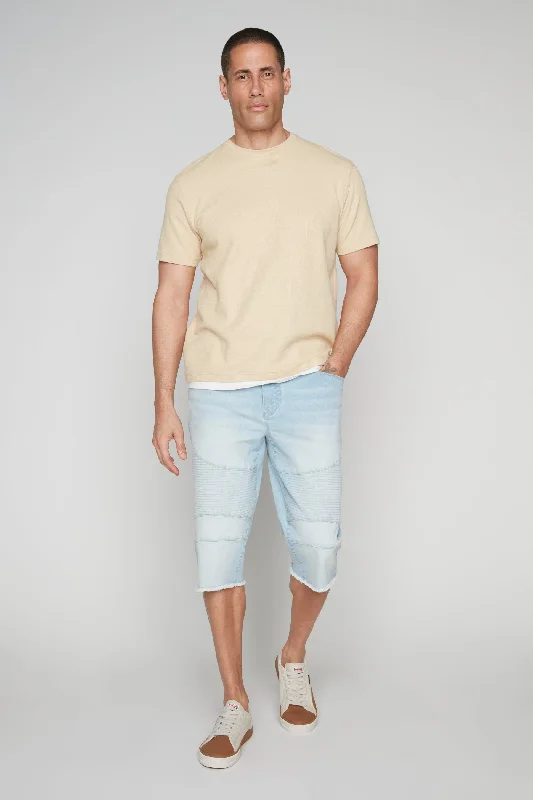 Chic Lounge Men's 5-Pocket Denim Capri Shorts - Blue Bleach