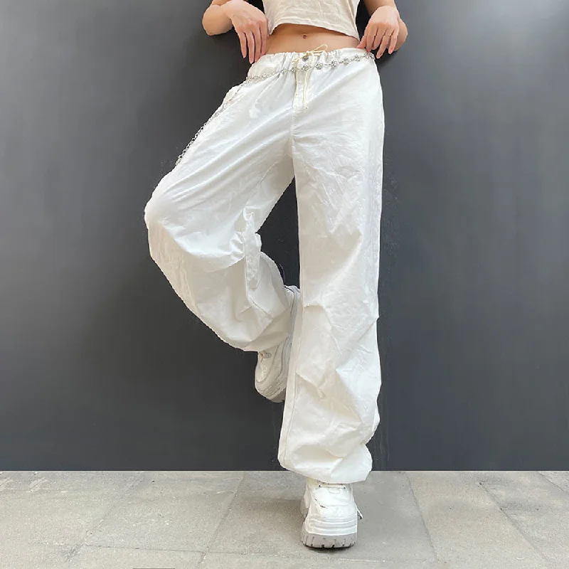 Sports And Leisure Hot Girl Tooling Elastic Band Drawstring Low Waist Wide-leg Casual Pants