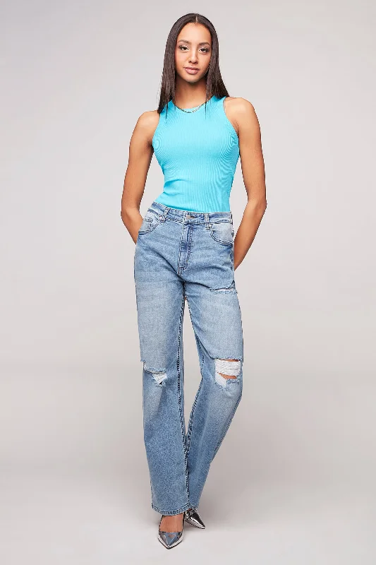 College Style JANIS - Wide Leg Jean - Medium Blue