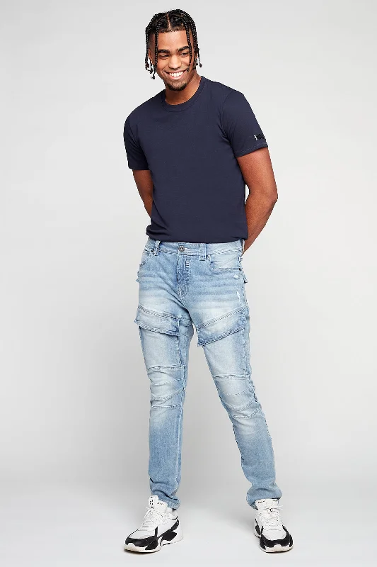 Wearable At Home Or Out DELUXE Straight Fit Cargo Jeans - Blue Bleach