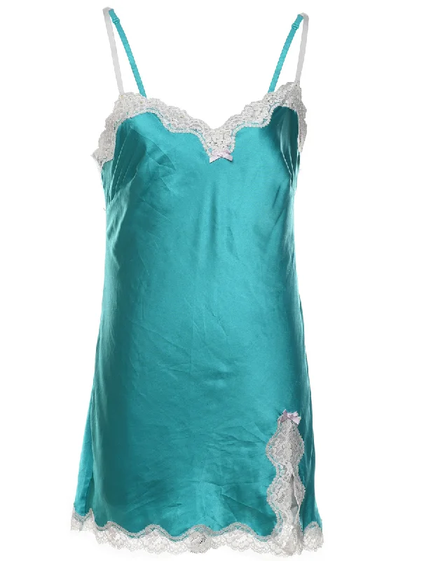 Weekend Comfort Turquoise & White Lace Trim Victoria's Secret Babydoll - S