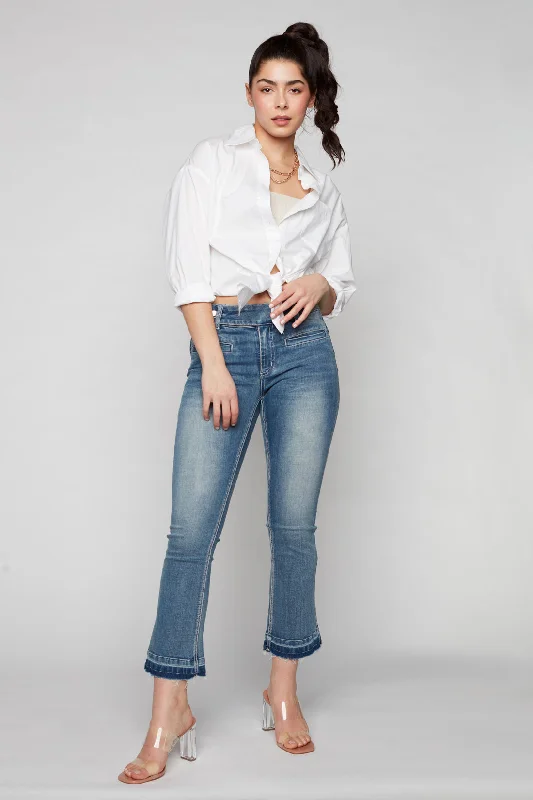 Unique Prints MIMI - Cropped Slim Flare Jean - Vintage Light Blue Wash