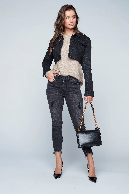 French Style ELLE - High Rise Cropped Pants - Vintage Black