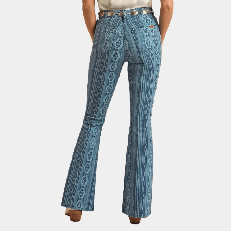Luxury Customization Rock & Roll Denim Diamonds and Stripes Aztec Flare Jeans
