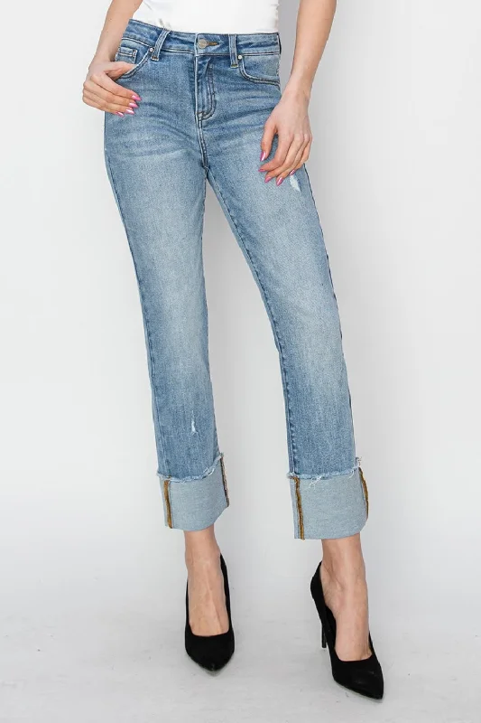 Cozy Apparel RISEN High Rise Cuffed Slim Straight Jeans