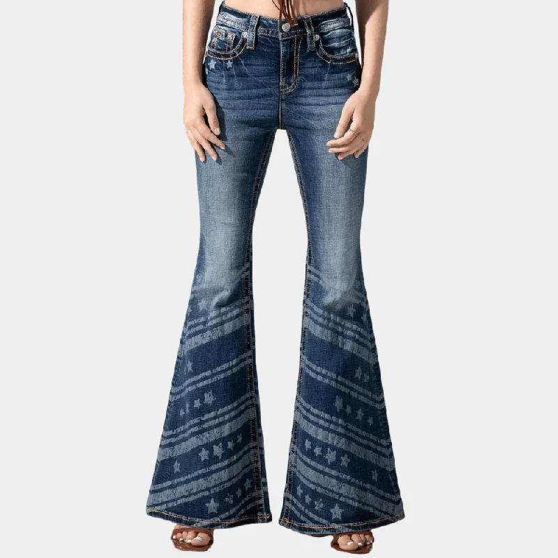 Goddess Style Miss Me Stars n Strips High Rise Flare Jeans