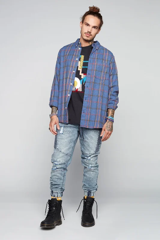 Luxury Style HENDRIX - 5 Pocket Moto Stitch Jogger - Indigo Acid