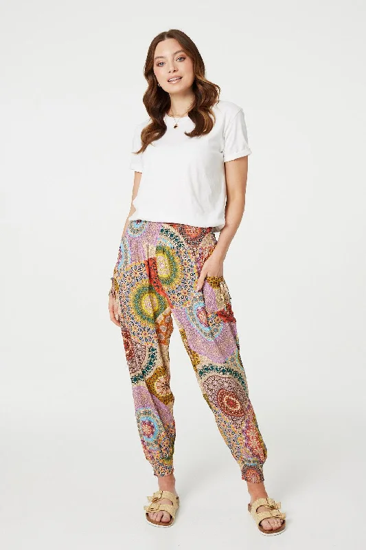 Breathable Comfort Kaleidoscope Print High Rise Harem Pants