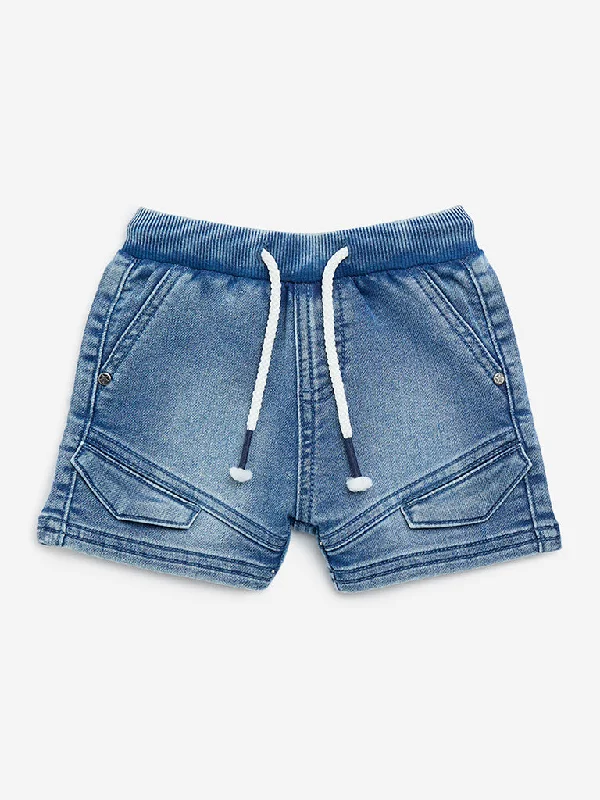 Effortless Comfort HOP Baby Blue Faded Mid-Rise Denim Shorts