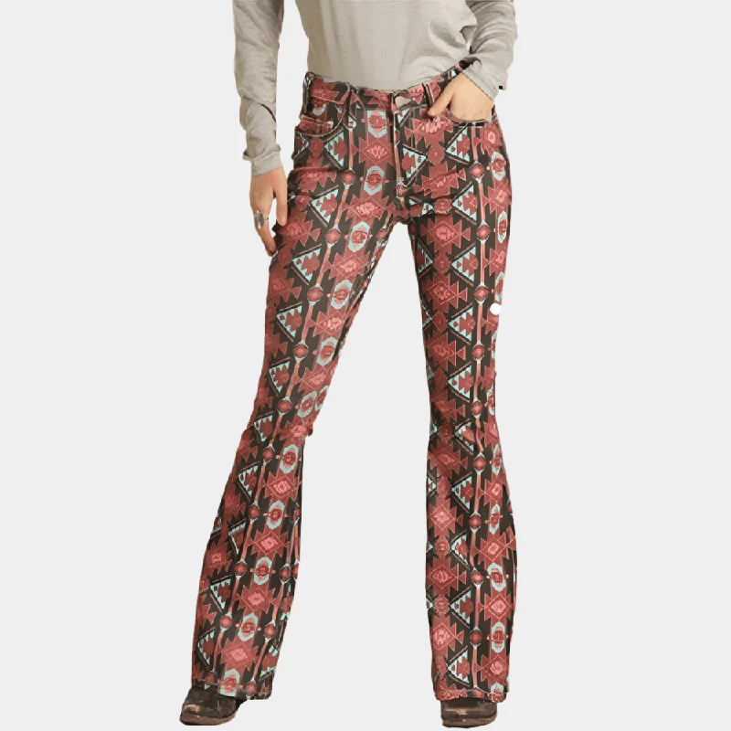 Trendy Comfort Rock and Roll Denim Hooey Aztec Print Flare Jeans
