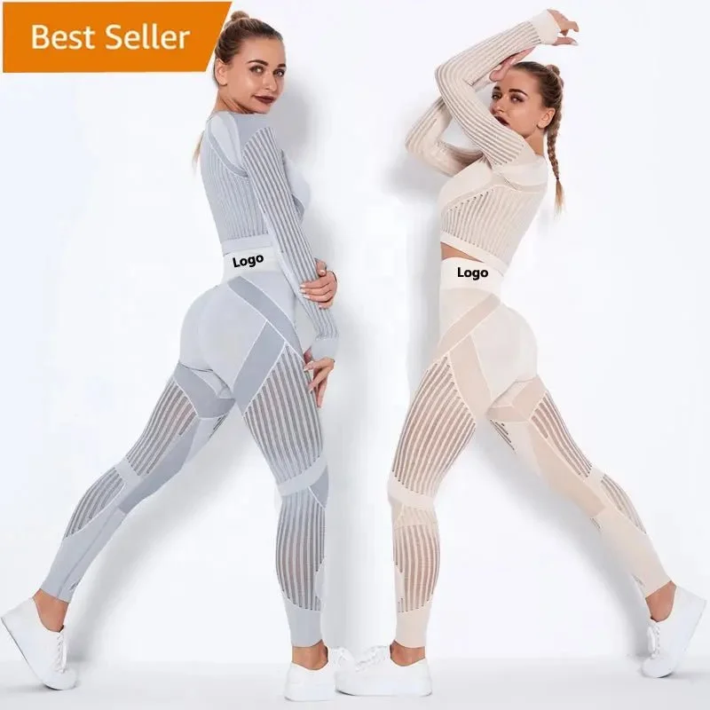 Knowledge And Elegance High Waist Leggings Set for Women, Seamless Long Sleeve Yoga Tracksuit for Fitness and Workout Knowledge And Elegance High Waist Leggings Set for Women, Seamless Long Sleeve Yoga Tracksuit for Fitness and Workout
