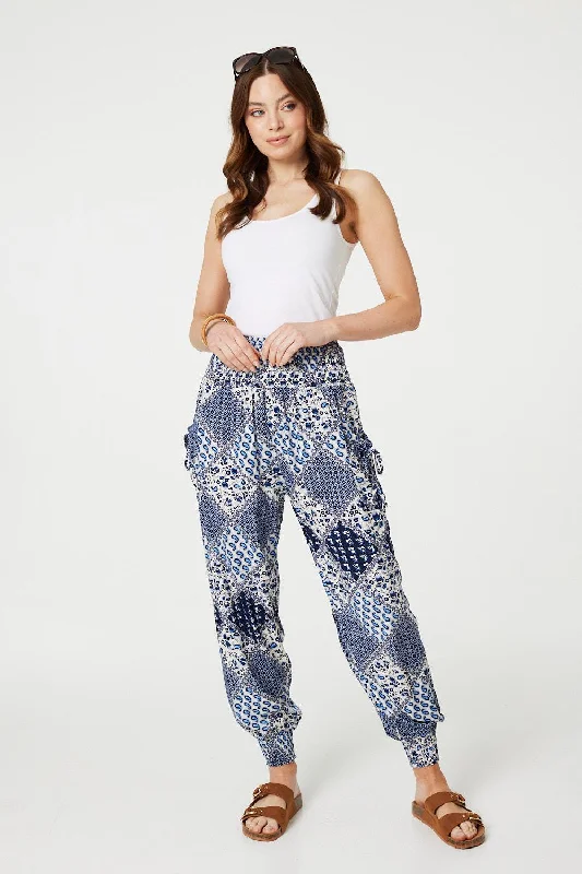 Lounge Chic Patchwork Print High Waist Harem Pants