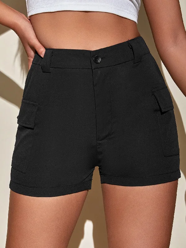 Elegant Tailoring Casual Plain Pocket Natural Women Shorts