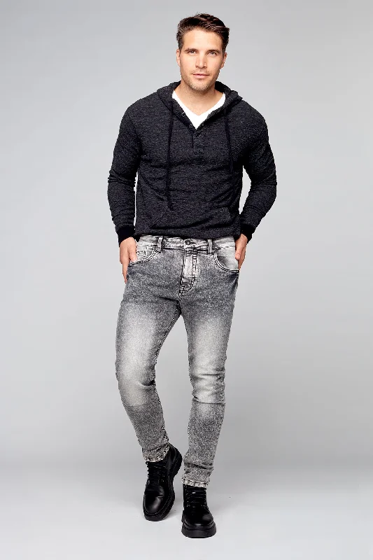 Trendy Wear Relaxed Tapered Fit 5 Pocket Jeans - Dark Grey Acid Wash