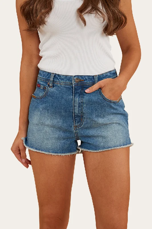 Bright Colors Gracie Womens Denim Short - Mid Wash Blue