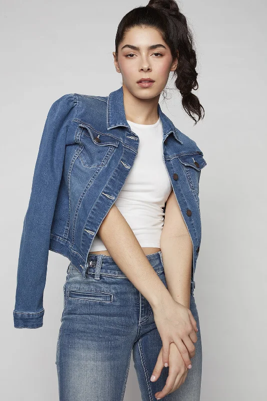 American Style FARRAH -  Ladies Denim Trucker Jacket - Medium Blue Wash
