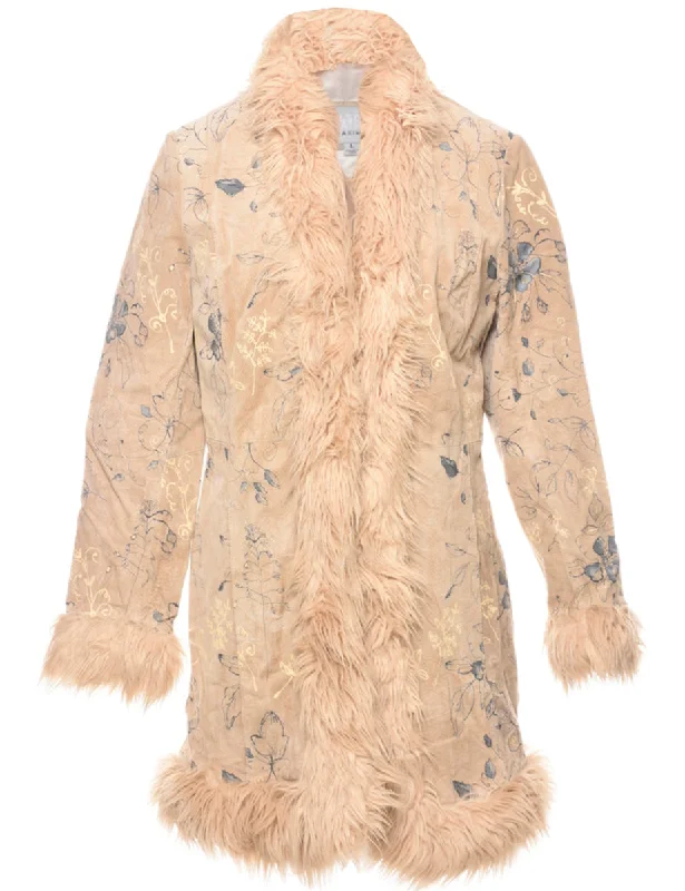 Relaxed Fit Wear Wilson Faux Fur Trim Suede Jacket - L