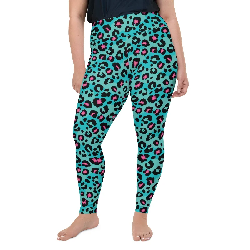 Wearable At Home Or Out Turquoise Leopard Print Plus Size Leggings
