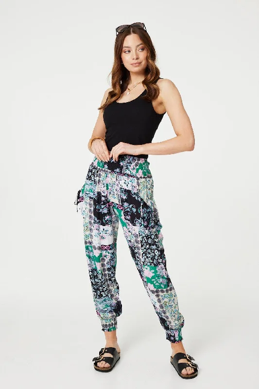 Luxe Comfort Patchwork Tassel High Waist Harem Pants