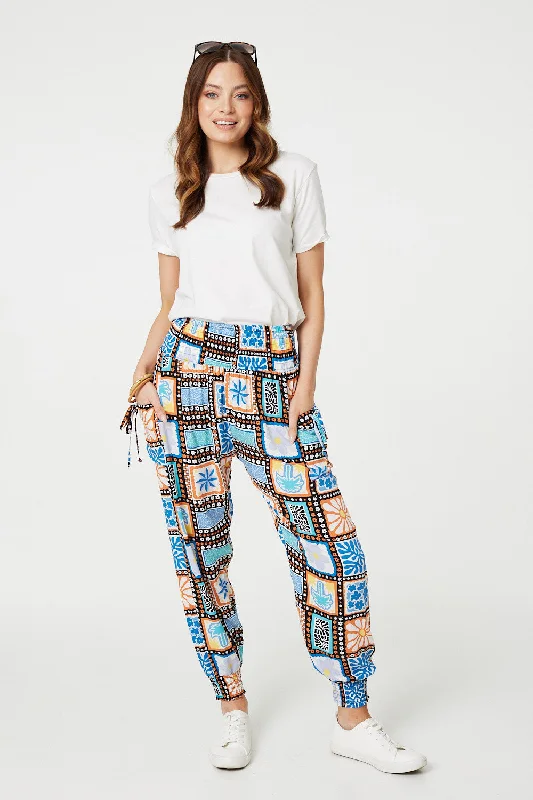 Minimal Comfort Mosaic Print High Waist Harem Pants